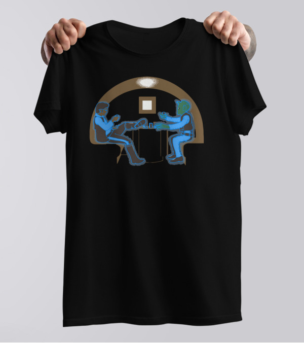 Cantina Table Showdown With Iconic Blue Duo In Sci-Fi Scene T-Shirt
