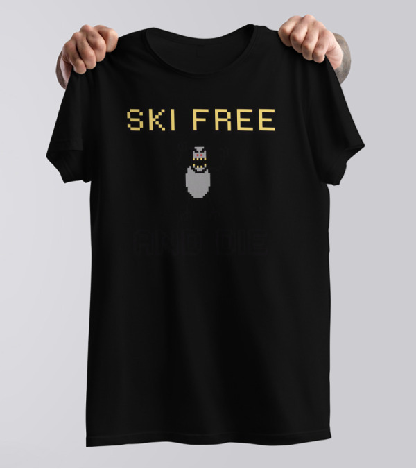 SKI FREE AND DIE Pixel Yeti Retro Game Reference T-Shirt