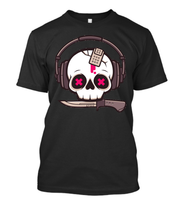 Skully Skull Headphones Knife Pink Cross Bandage T-Shirt