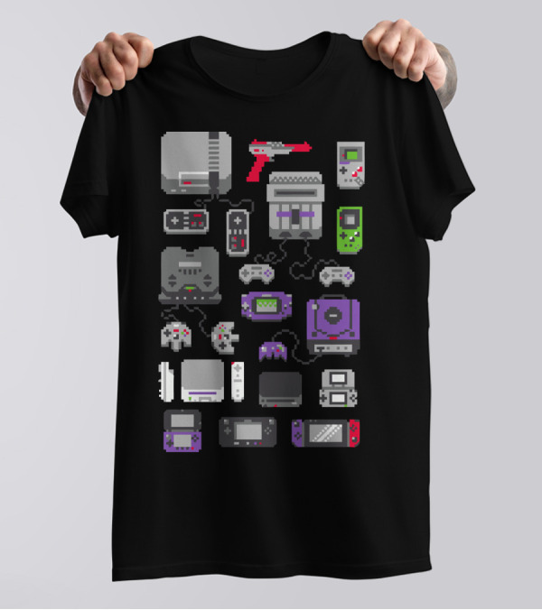A Pixel Compilation Of Classic Gaming Consoles And Handhelds T-Shirt