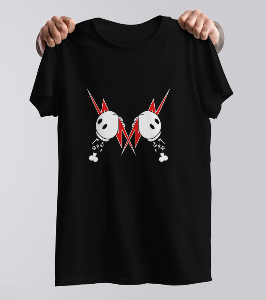 Toon Bolt Lightning Skulls Boxing Gloves Black Red Cartoon T-Shirt