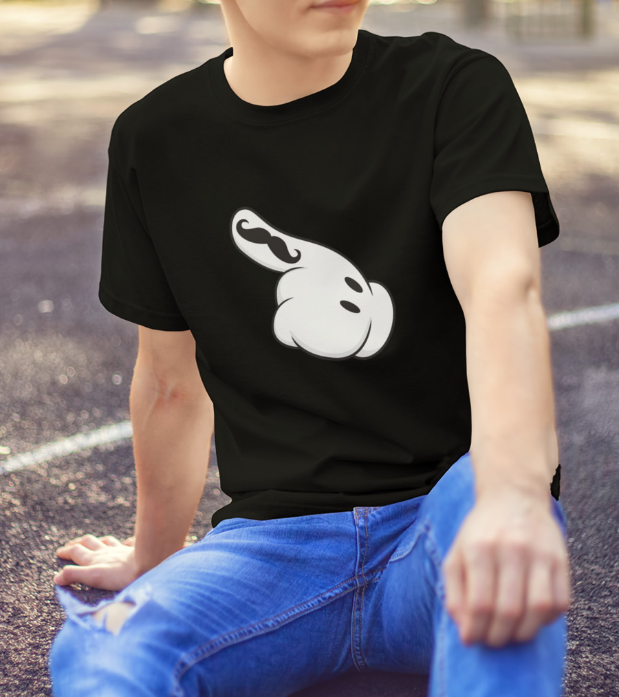 Toon White Glove Pointing Hand With Stylized Mustache T-Shirt