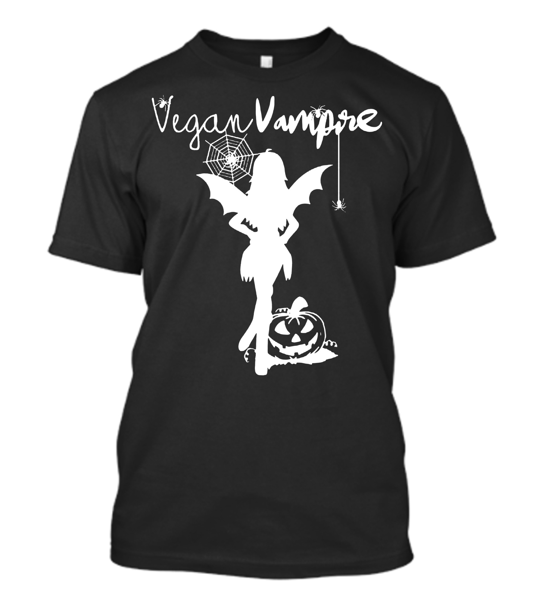 Vegan Vampire Silhouette With Spider Web And Pumpkin T-Shirt