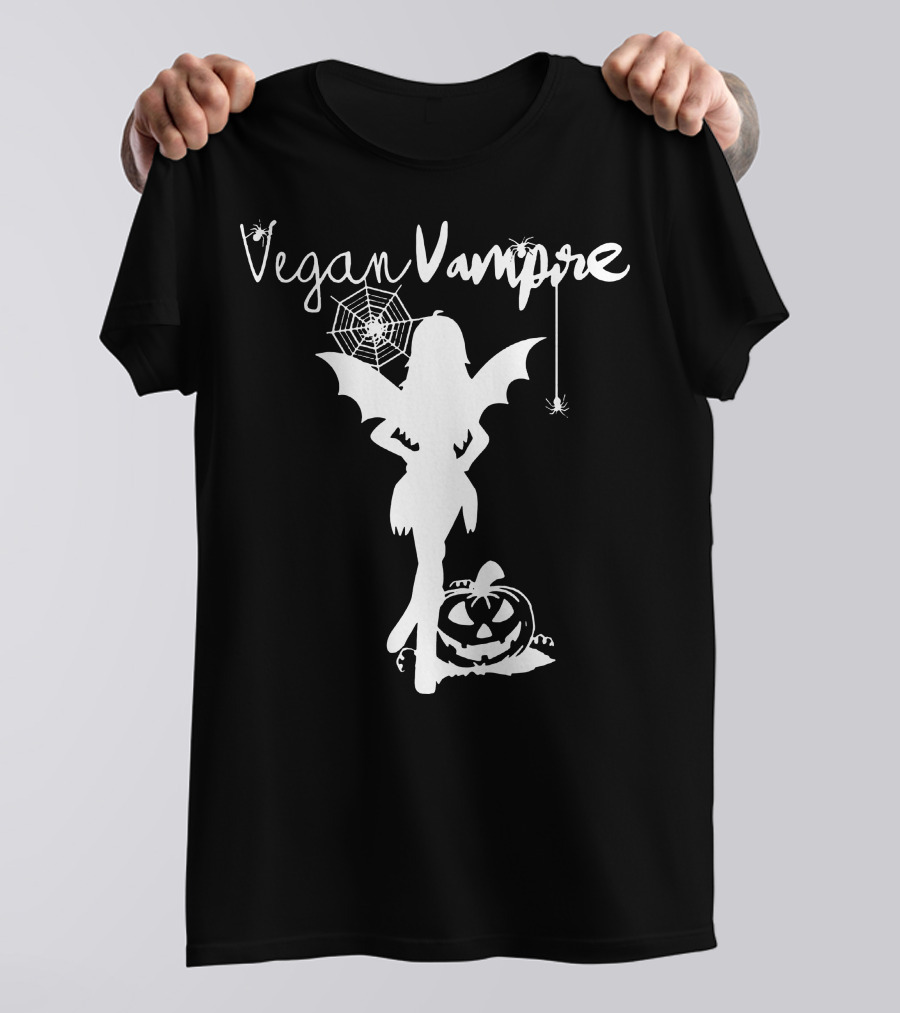 Vegan Vampire Silhouette With Spider Web And Pumpkin T-Shirt