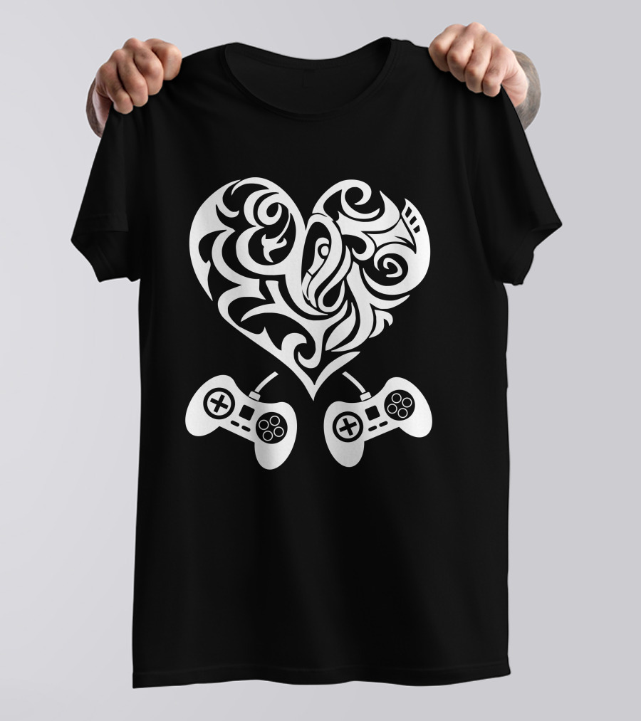 Video Gamer Valentine Heart With Controllers T-Shirt