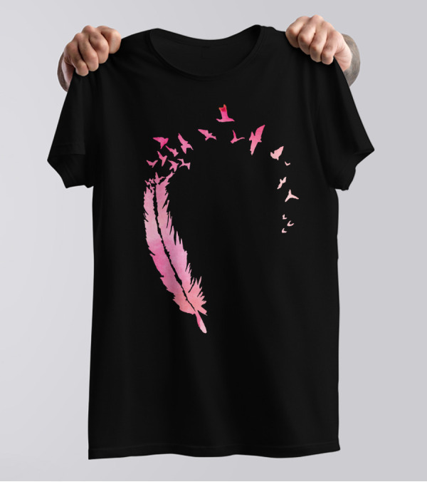 Watercolour Feather Pink Bird Formation T-Shirt