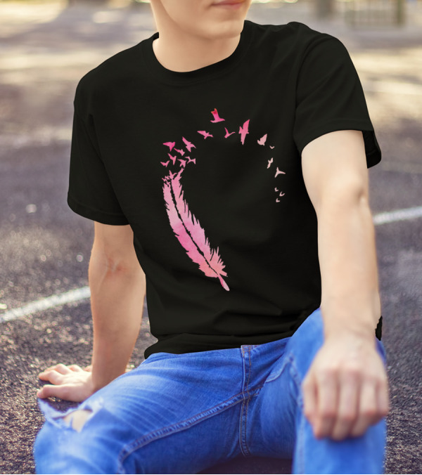 Watercolour Feather Pink Bird Formation T-Shirt