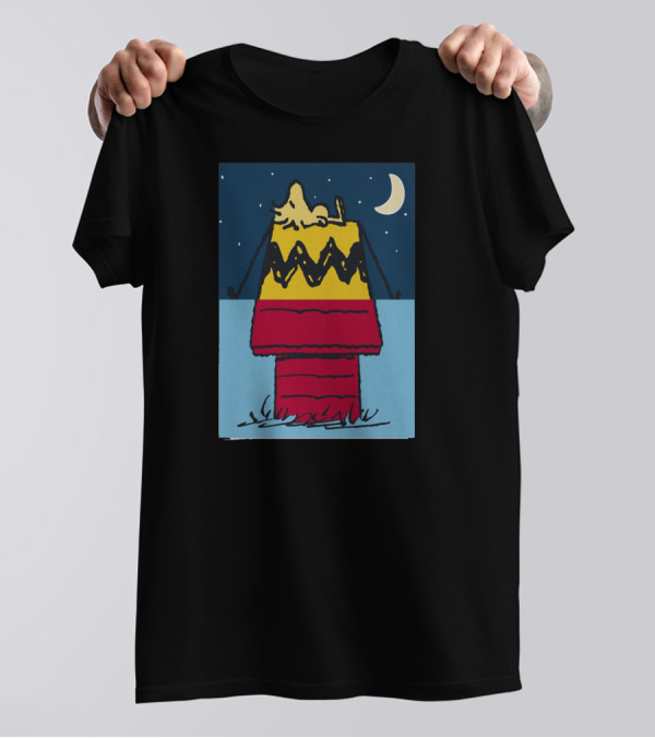 Woodstock Loneliness Snoopy Doghouse Night Moon T-Shirt