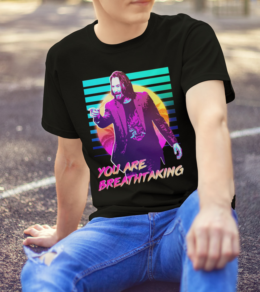 You Are Breathtaking Keanu Reeves Neon Retro Vaporwave T-Shirt