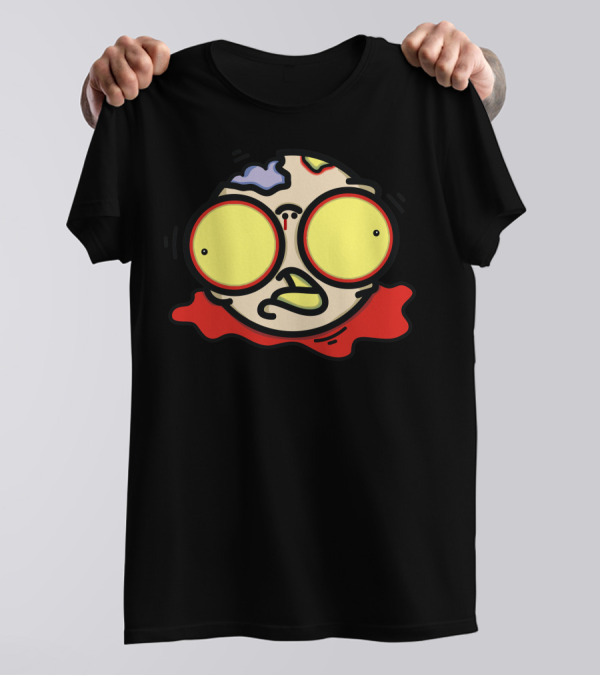Zombie Head Cartoon With Big Eyes And Exposed Brain T-Shirt