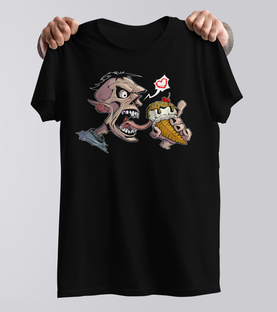 Zombie Ice Cream Love Monster With Cherry Cone And Heart T-Shirt
