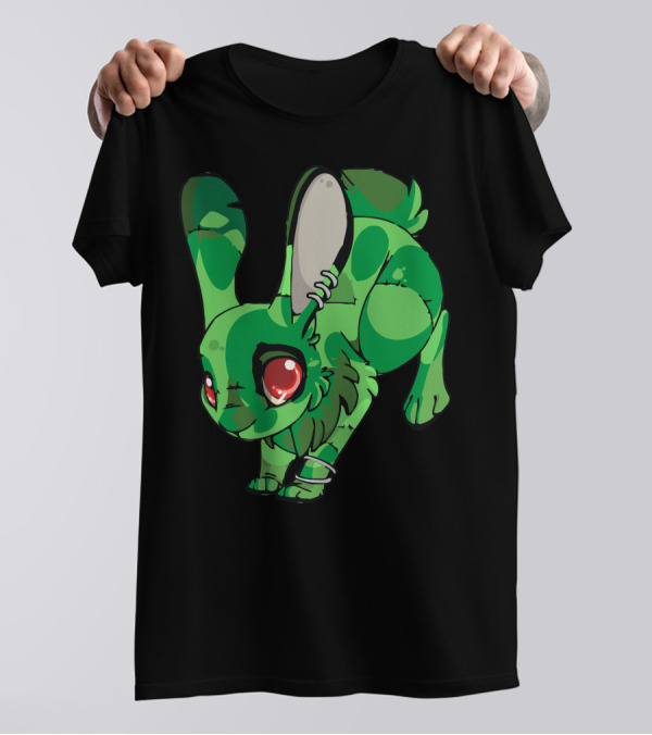 Zombunnie Green Zombie Rabbit With Red Eyes And Stitches T-Shirt