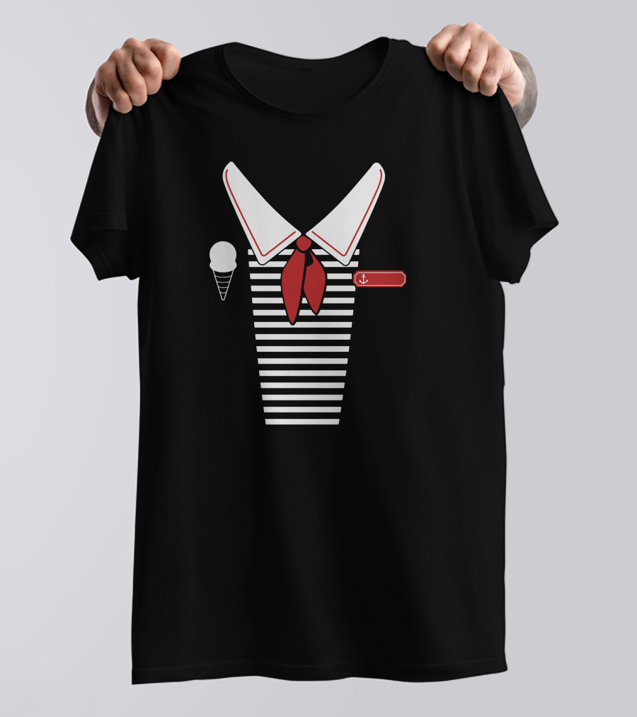 Ahoy Stripes Nautical Ice Cream Anchor Collar T-Shirt