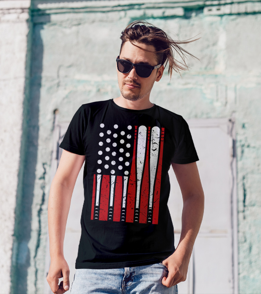 American Flag Made Of Baseball Bats And Balls T-Shirt