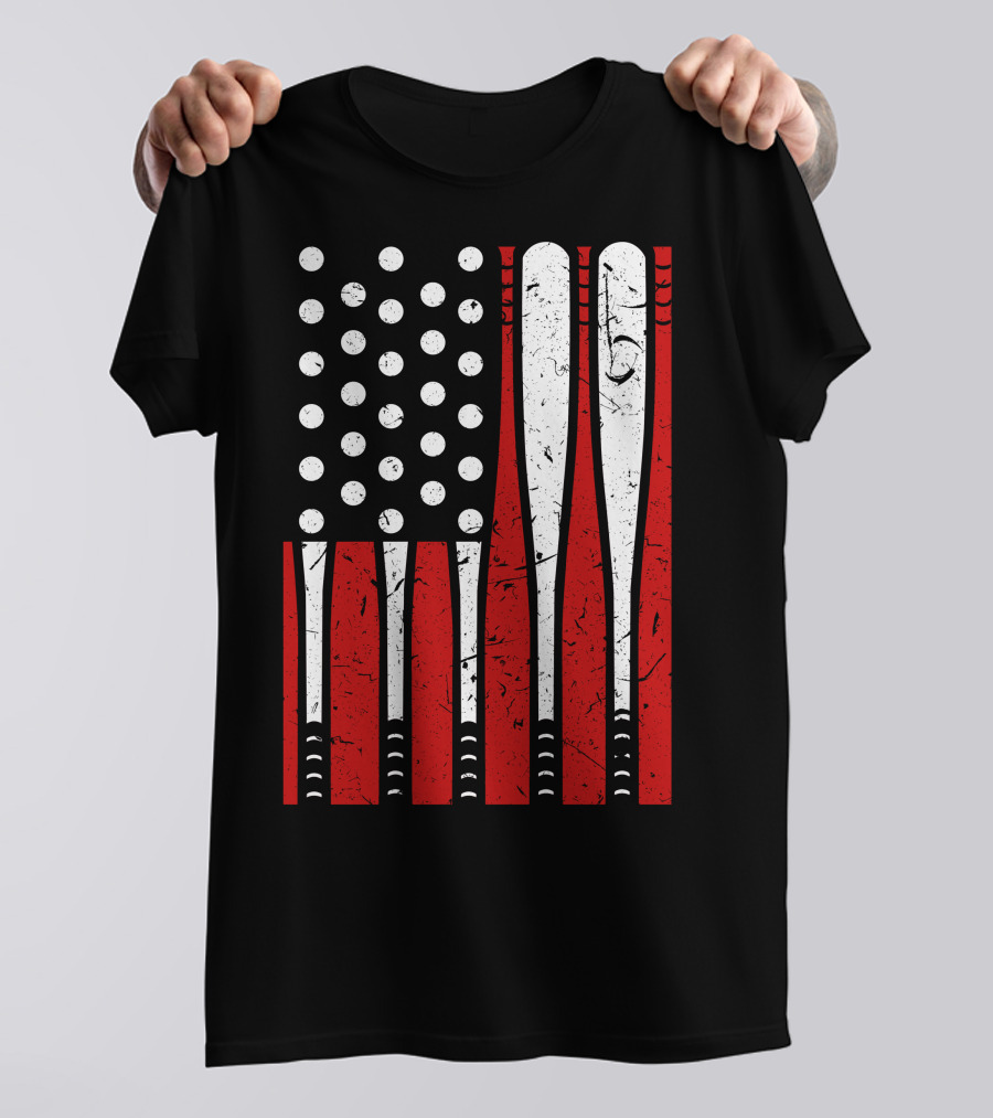 American Flag Made Of Baseball Bats And Balls T-Shirt