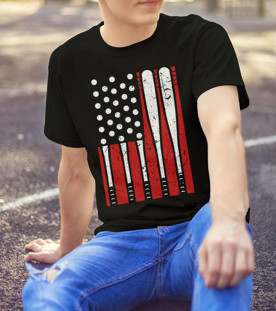 American Flag Made Of Baseball Bats And Balls T-Shirt