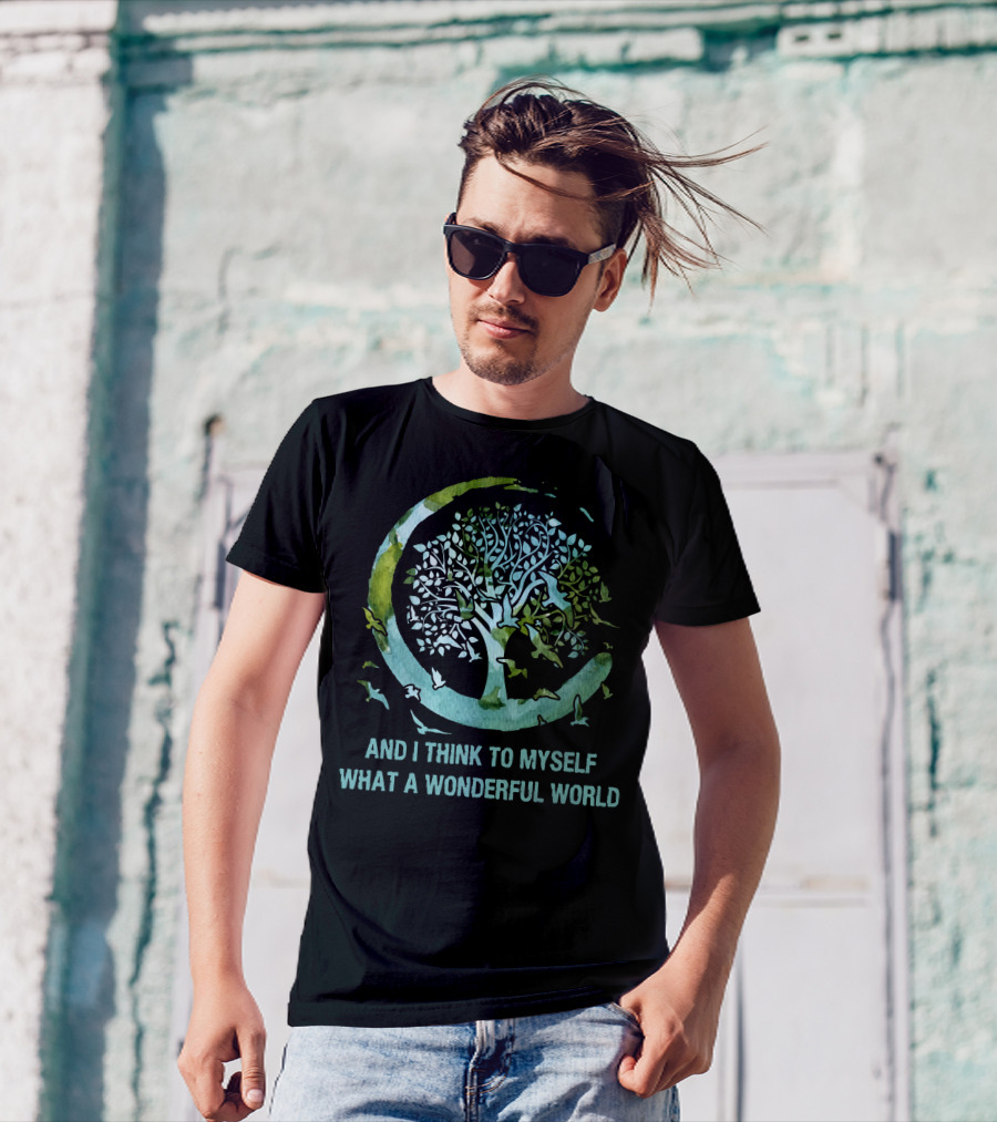 And I Think To Myself What A Wonderful World Tree And Bird Circle T-Shirt