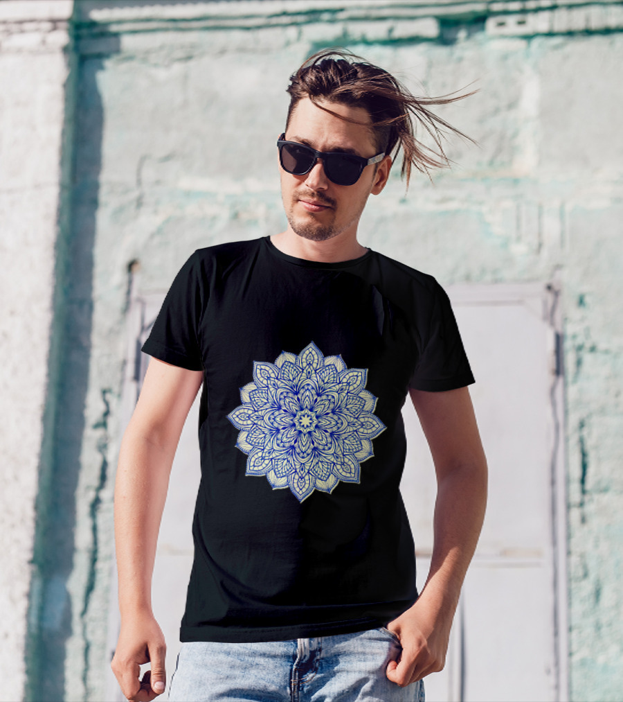 Artisanat Blue And Cream Intricate Mandala T-Shirt