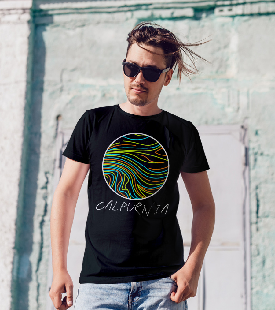 Calpurnia Neon Abstract Lines Circular T-Shirt