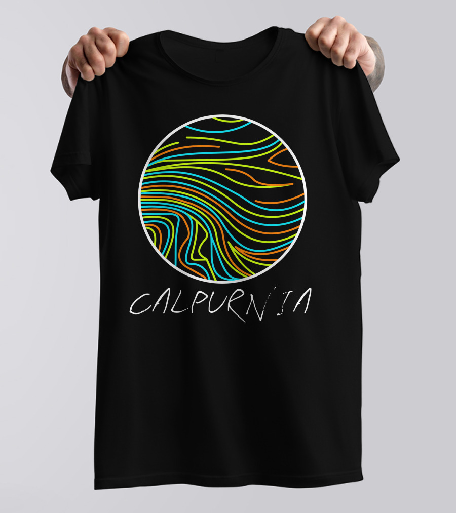 Calpurnia Neon Abstract Lines Circular T-Shirt