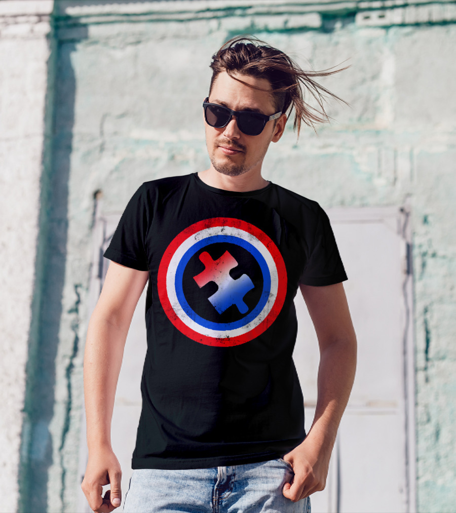 Captain Autism Shield Puzzle Piece T-Shirt