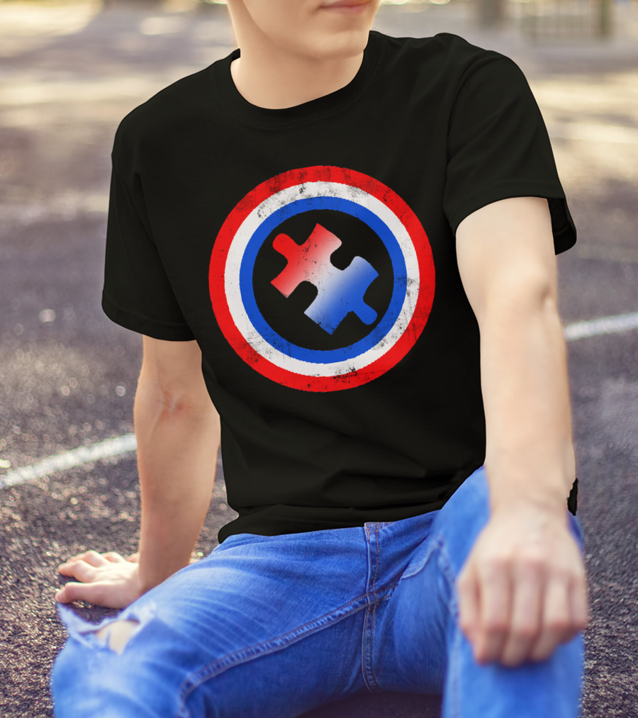 Captain Autism Shield Puzzle Piece T-Shirt