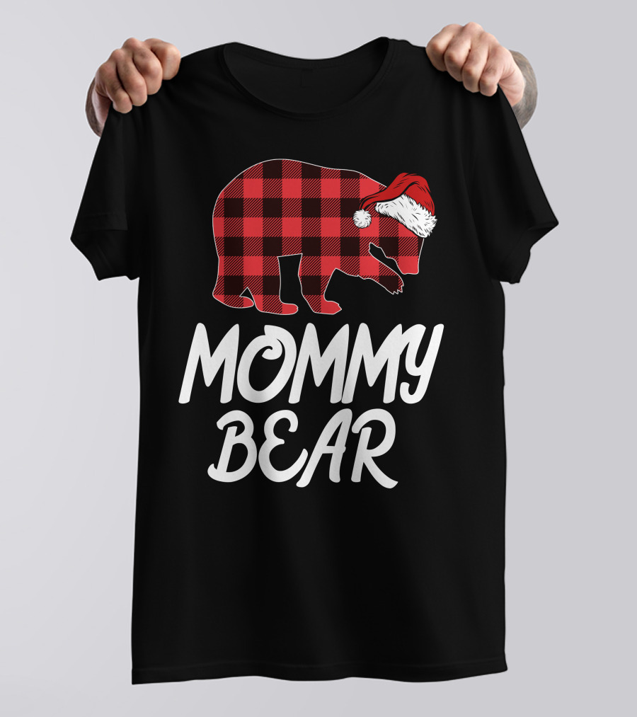 Mommy Bear Christmas Plaid Santa Hat T-Shirt