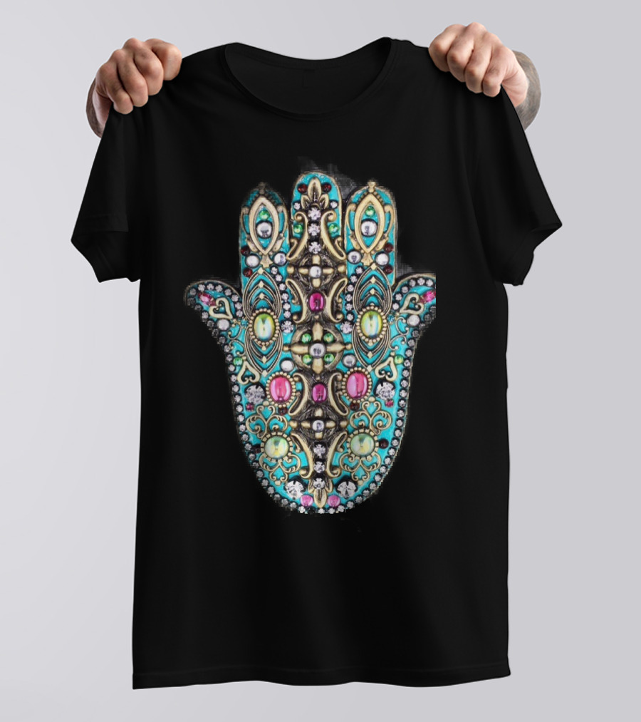 Colorful Hand Of Fatima Hamsa Symbol With Ornate Jewels T-Shirt