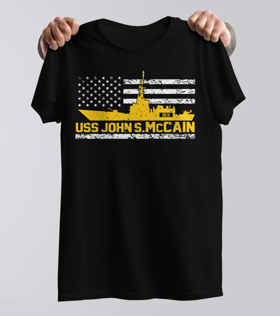 USS John S. McCain DDG 56 American Flag Emblem T-Shirt