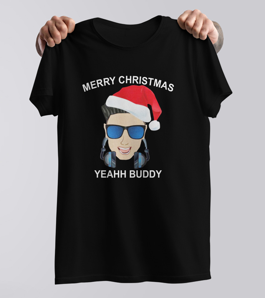Merry Christmas Yeahh Buddy DJ Pauly D Santa Hat Sunglasses Headphones T-Shirt
