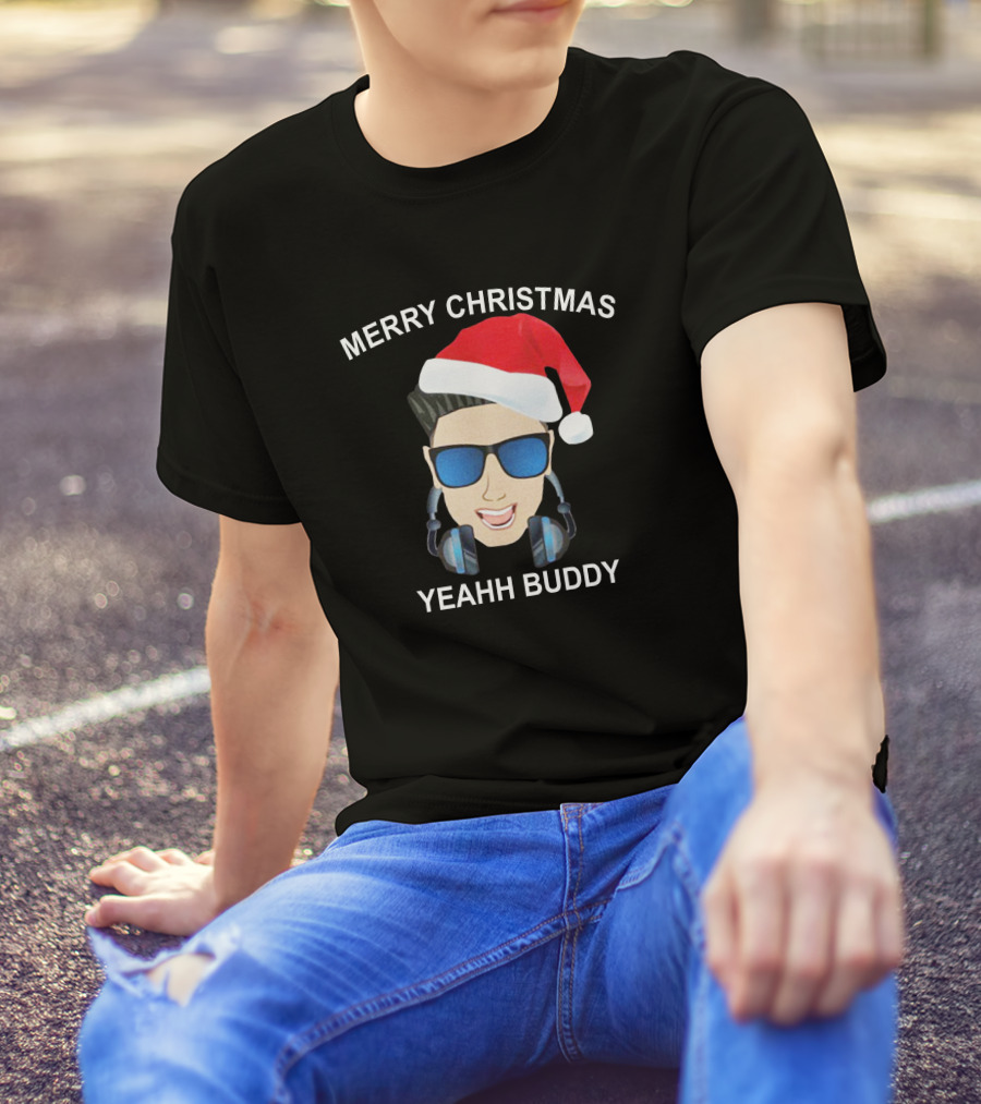 Merry Christmas Yeahh Buddy DJ Pauly D Santa Hat Sunglasses Headphones T-Shirt