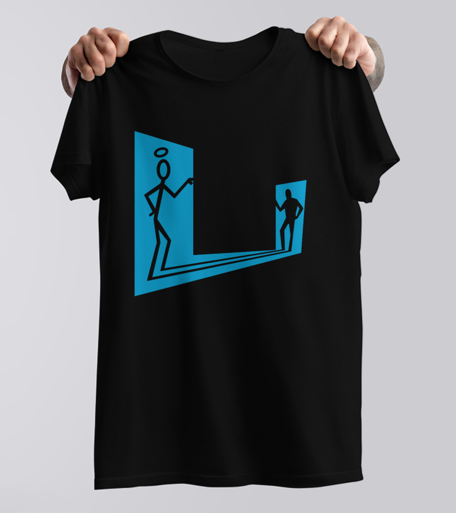 Enter The Saint Stick Figures With Halo And Shadow Silhouette In Blue Rectangular Frame T-Shirt