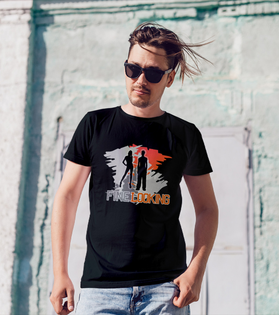 FINE LOOKING Silhouette Graphic With Red And Grey Abstract Background T-Shirt