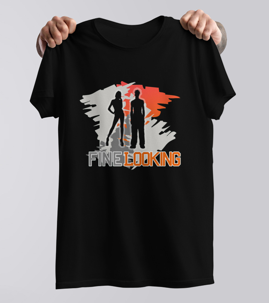 FINE LOOKING Silhouette Graphic With Red And Grey Abstract Background T-Shirt