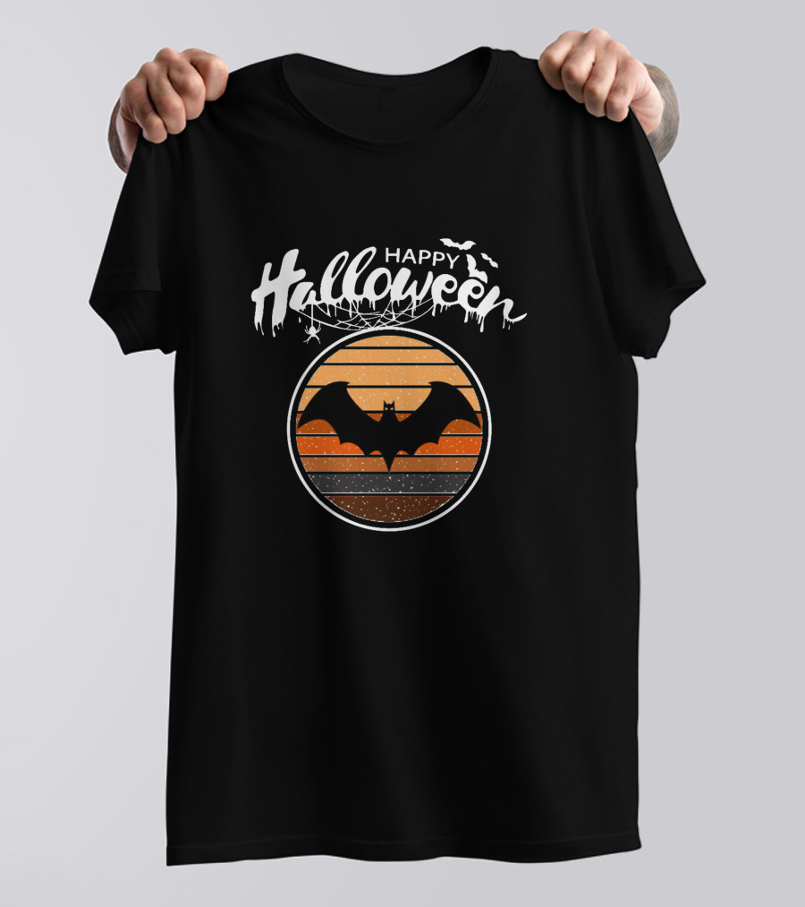 Happy Halloween Beautiful Bat Retro Sunset T-Shirt
