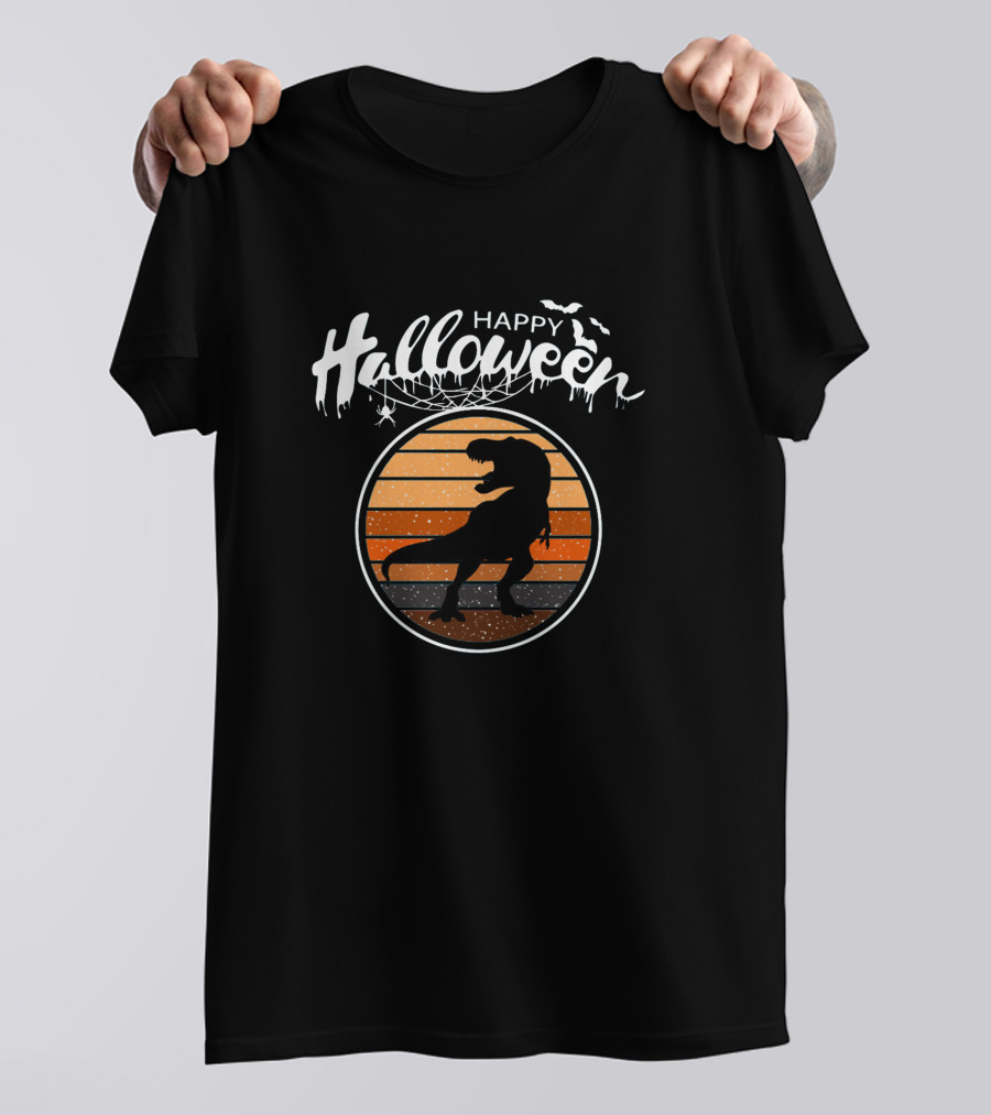 Happy Halloween Dinosaur Retro Moon Rex T-Shirt
