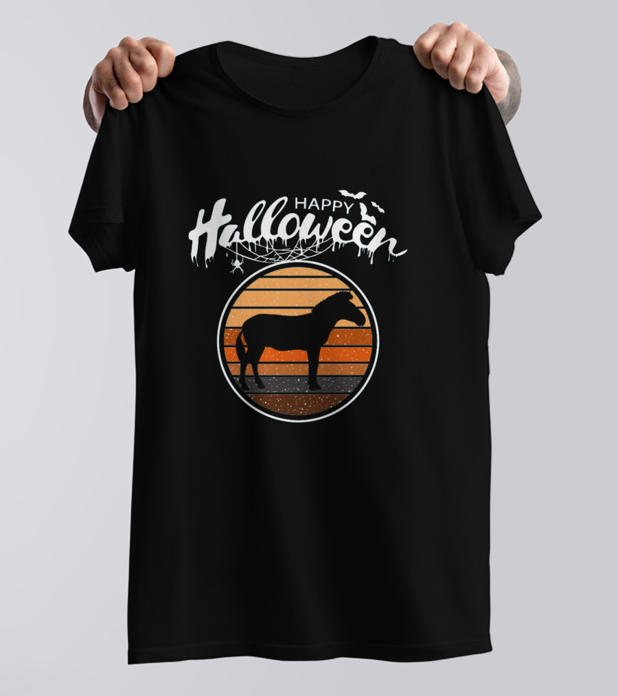 Happy Halloween Beautiful Zebra Silhouette With Bats And Spider Web T-Shirt