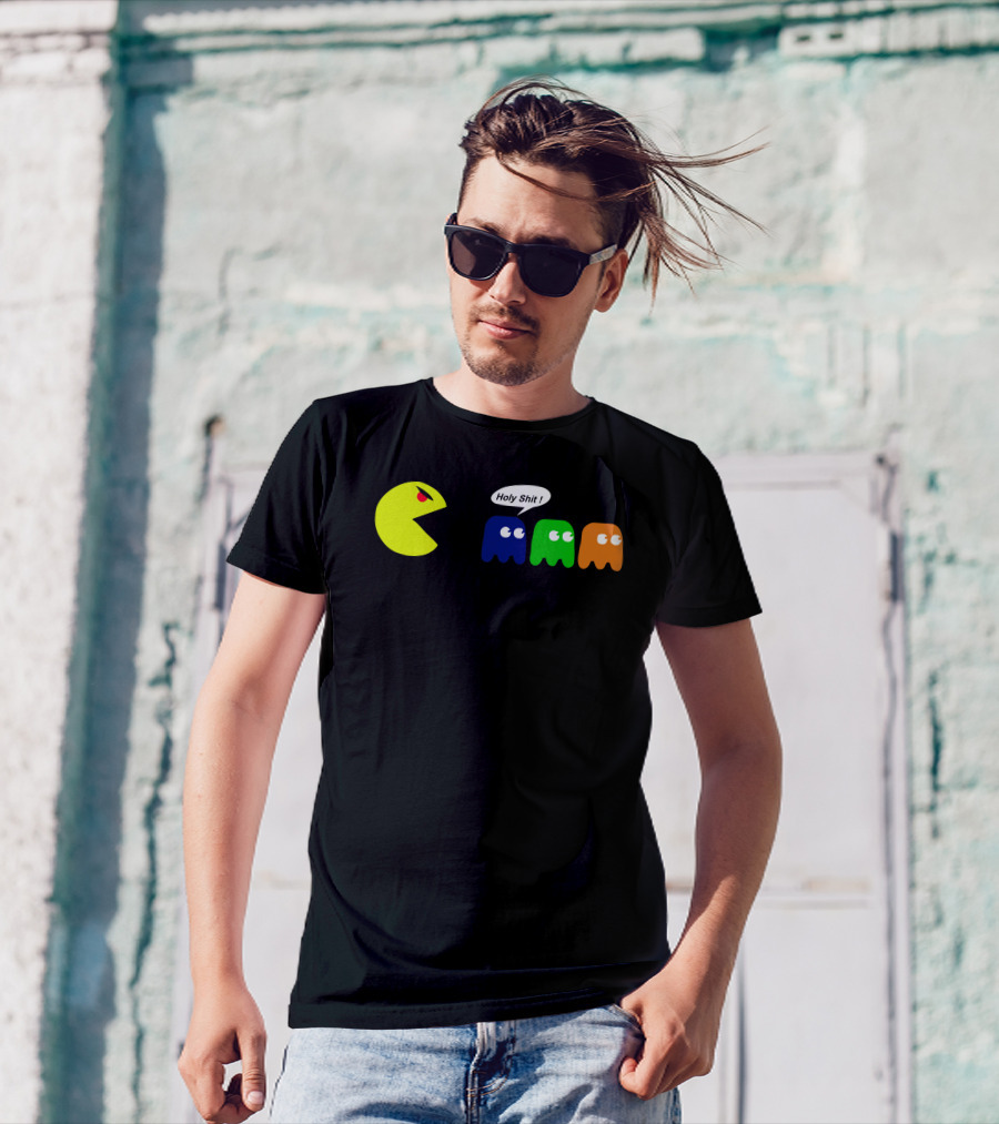 Funny Zombie Pac-Man Parody Holy Shit Ghosts Reaction T-Shirt