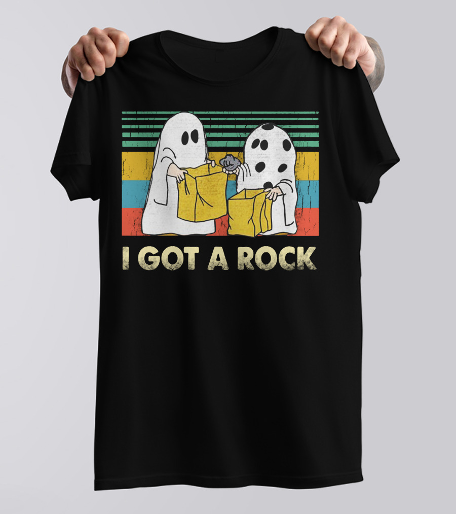 Halloween Boo I Got A Rock Ghosts Trick-or-Treating Vintage Stripes T-Shirt