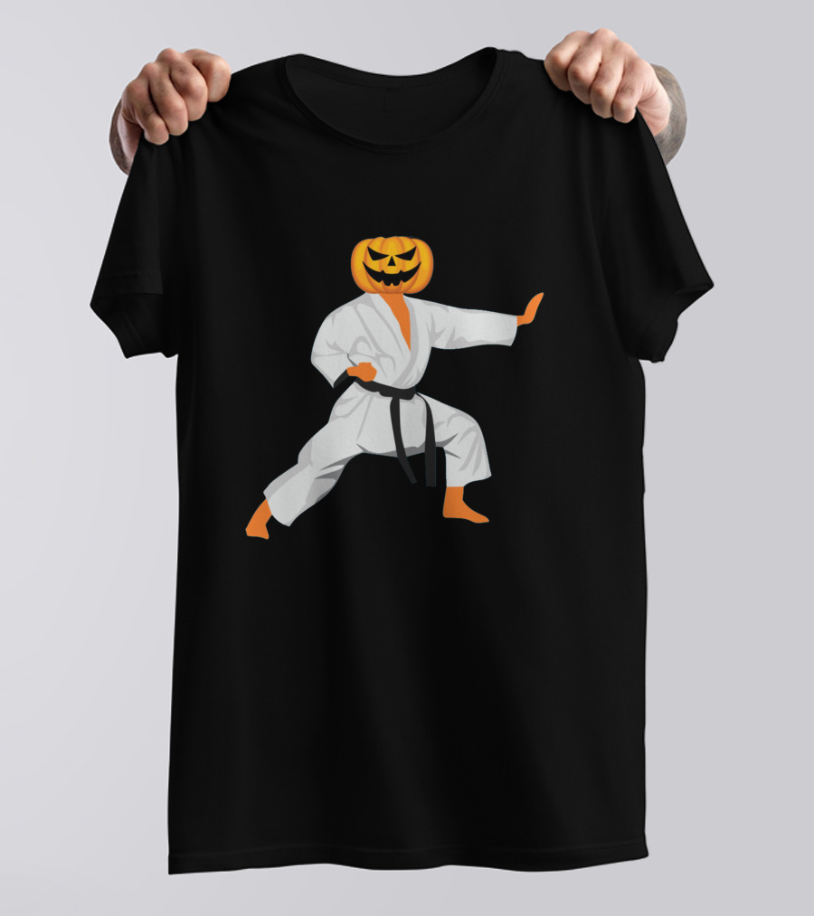 Halloween Karate Fighter Pumpkin Head Scary Martial Arts Jack-O'-Lantern T-Shirt
