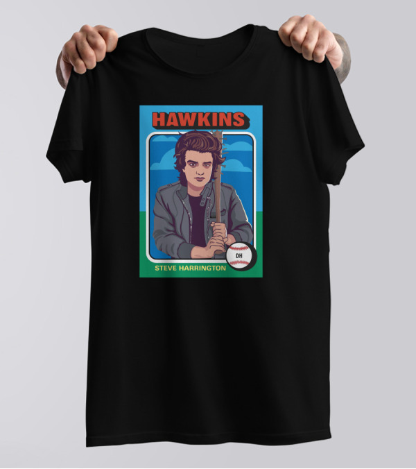 Hawkins Steve Harrington Hot Hitters 1975 Edition Baseball Card T-Shirt
