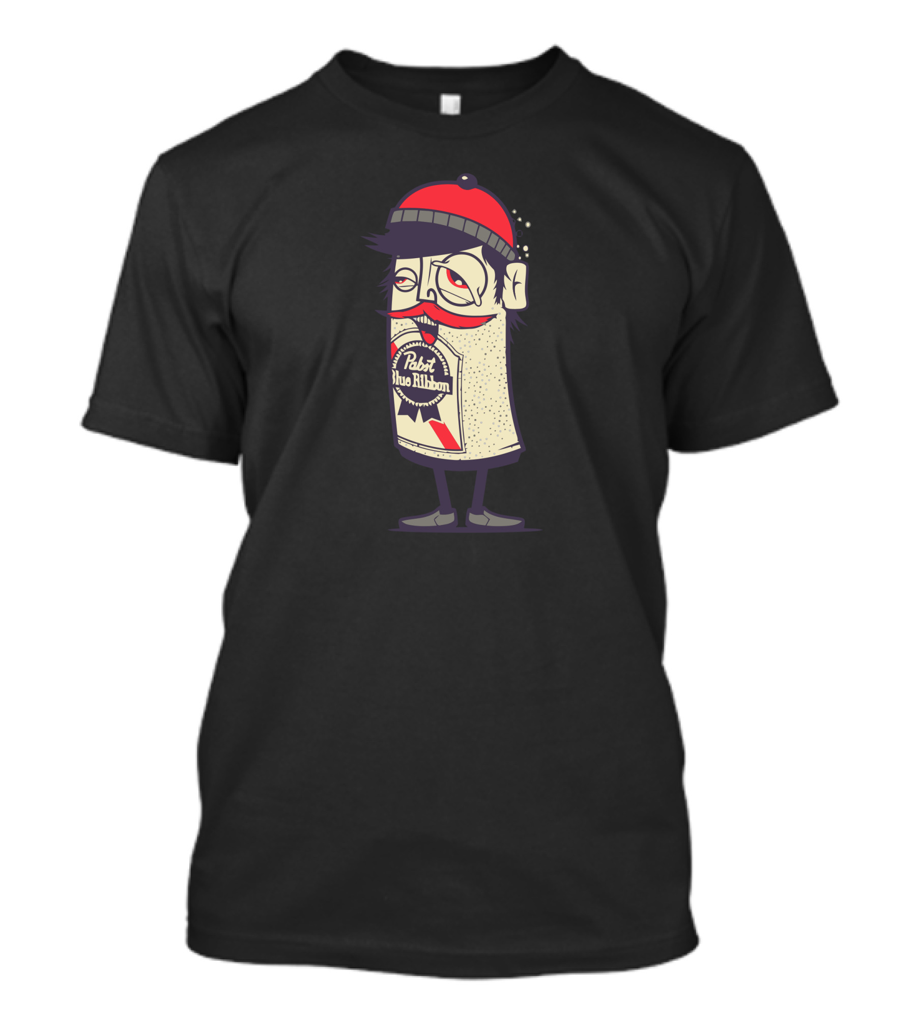 Pabst Blue Ribbon Hipster Can Character Red Beanie T-Shirt
