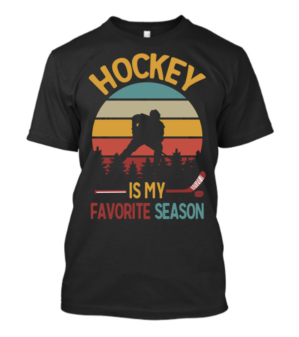 HOCKEY IS MY FAVORITE SEASON Retro Sunset Silhouette With Stick And Puck T-Shirt