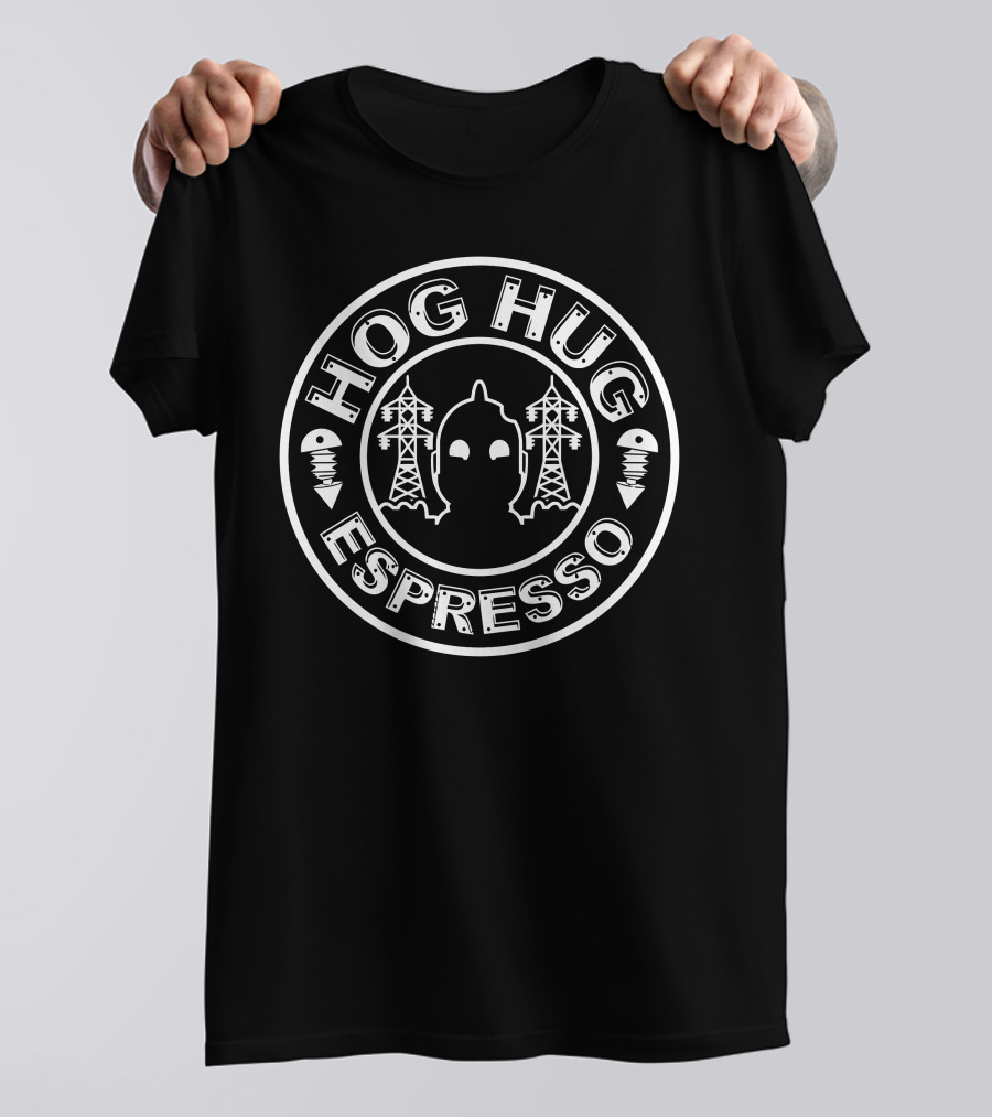 Hog Hug Espresso Logo With Robot And Power Lines T-Shirt