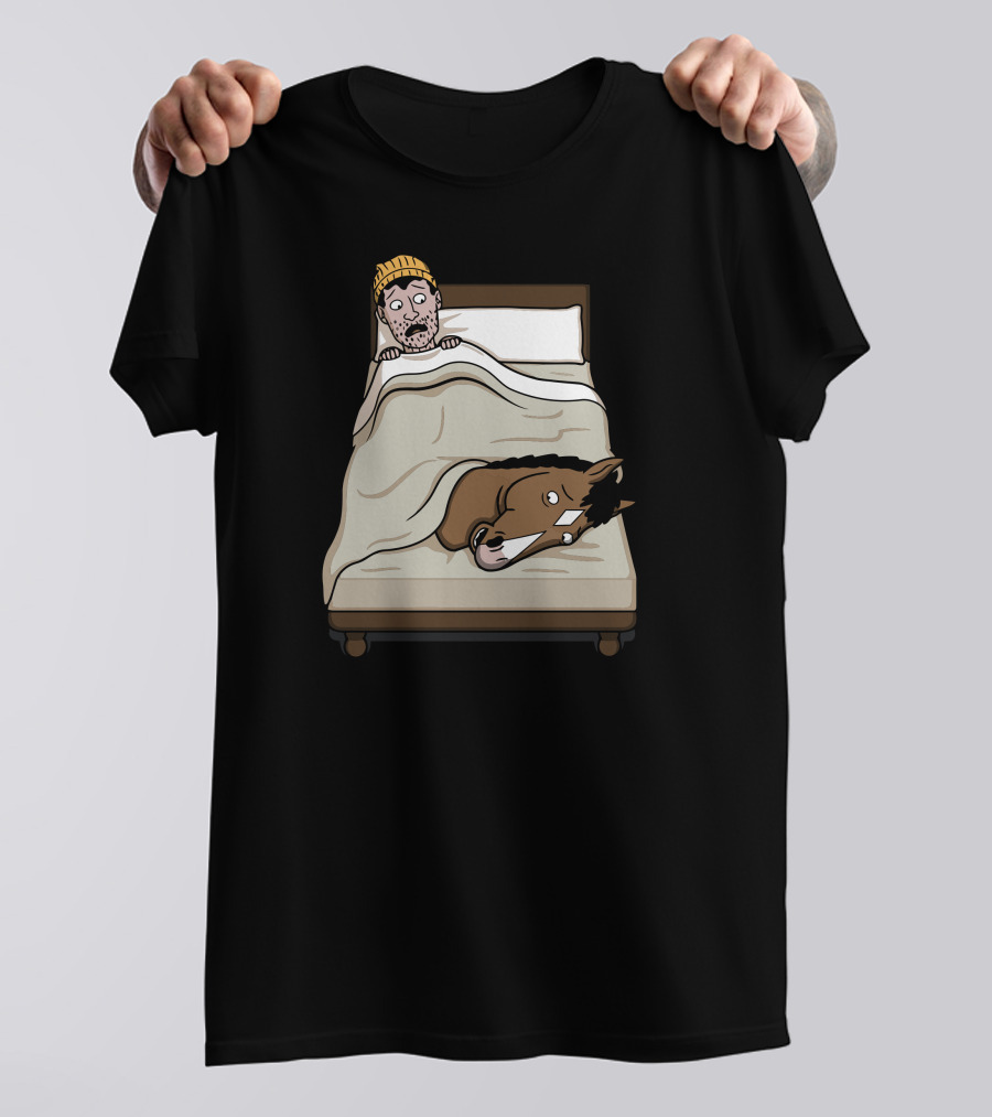 Hollywoo Horse Head In Bed Cartoon T-Shirt