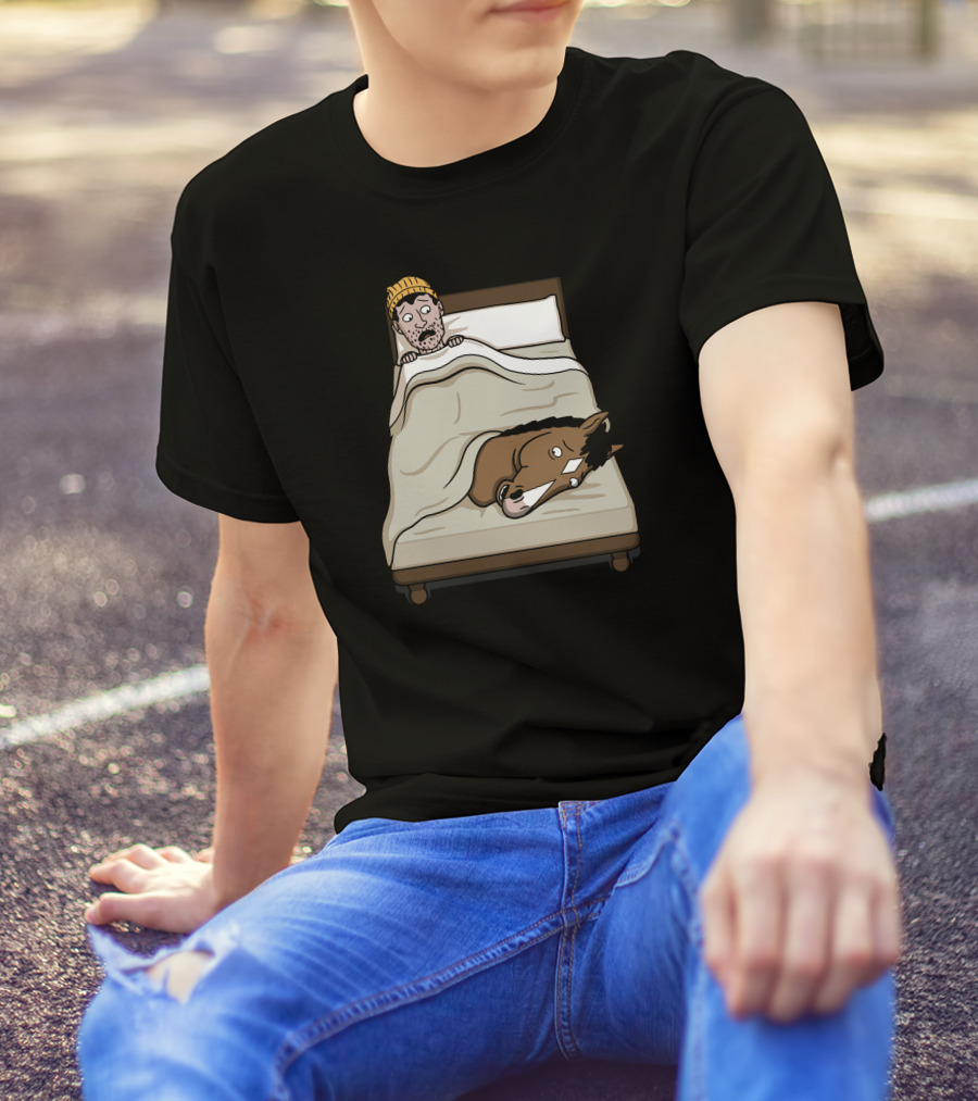 Hollywoo Horse Head In Bed Cartoon T-Shirt