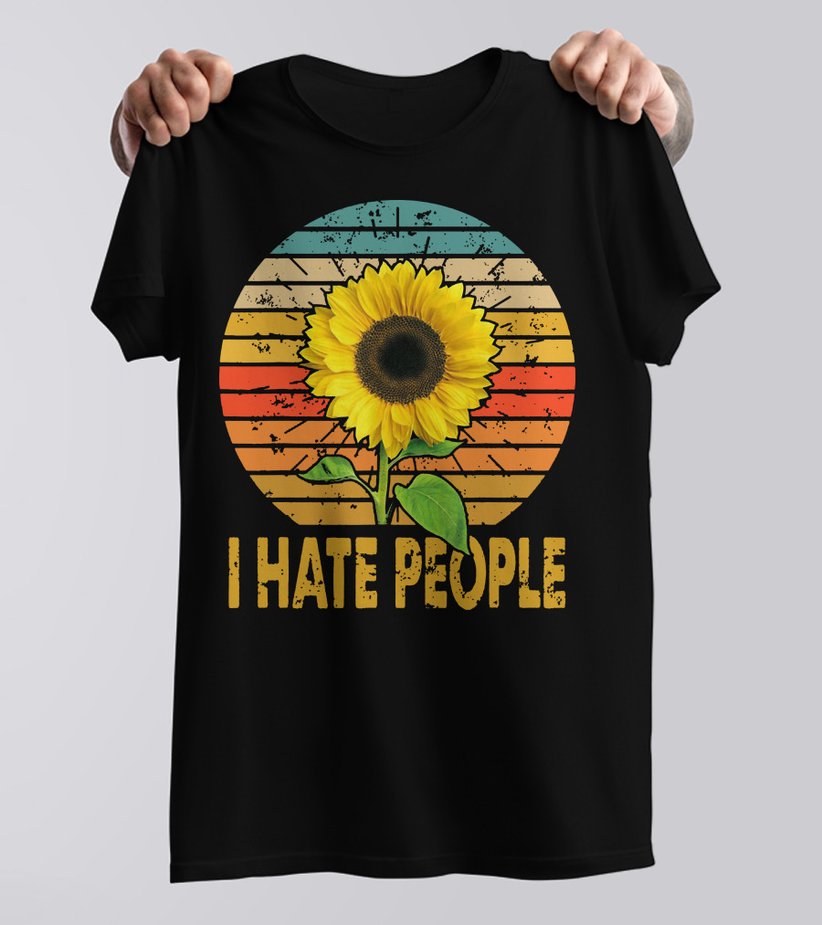 I Hate People Sunflower Retro Stripes T-Shirt