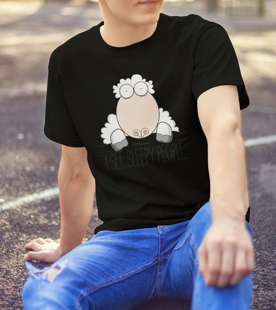 I See Sleepy People Sheep Cartoon T-Shirt