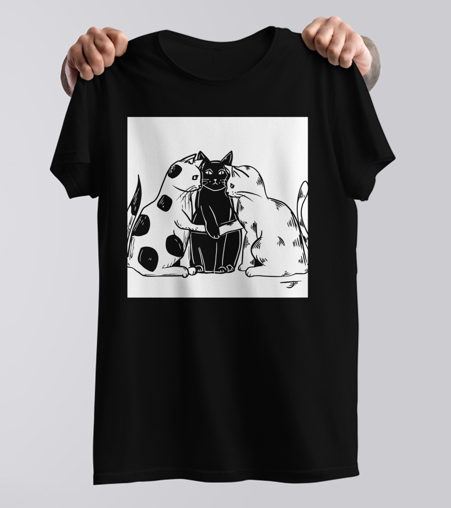 Inktober Day 29 United Plotting Trio Of Cats Black And White Posing T-Shirt