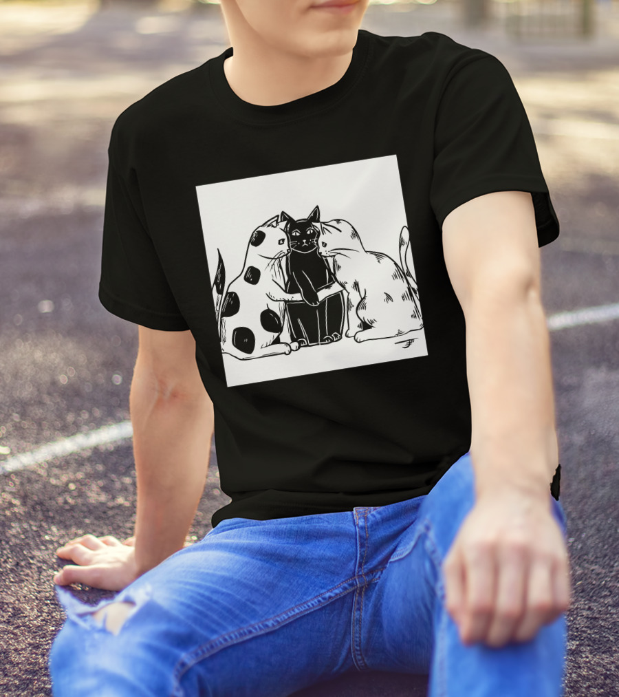 Inktober Day 29 United Plotting Trio Of Cats Black And White Posing T-Shirt